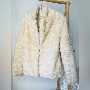 Forever 21 White Cream Faux Fur Jacket w/ collar Y2K